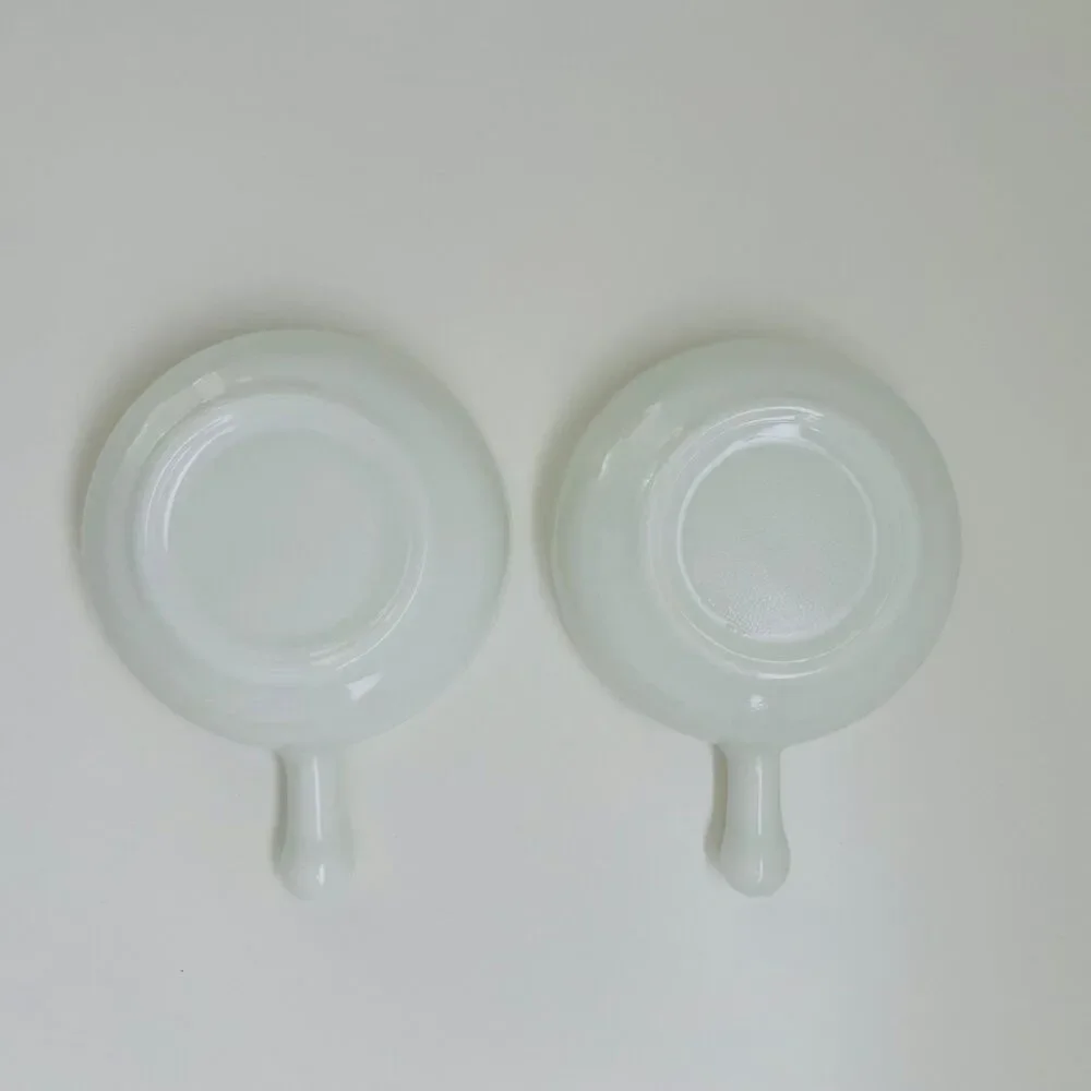 GLASBAKE White Milk Glass Soup Bowl With Handle, Set of 2